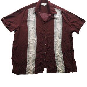 Island Shores Mens Hawaiian Shirt Sz 3XL Palm Print Burgundy Short Sleeve Casual